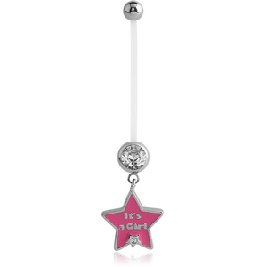 PTFE PREGNANCY JEWELLED NAVEL BANANA WITH ITS A GIRL STAR DANGLING CHARM