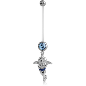 PTFE PREGNANCY JEWELLED NAVEL BANANA WITH BABY ANGEL DANGLING CHARM
