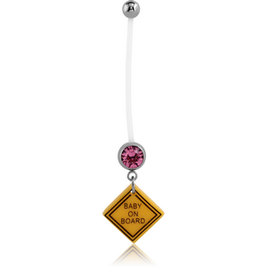 PTFE PREGNANCY CZECH CRYSTALS JEWELLED NAVEL BANANA WITH BABY ON BOARD DANGLING CHARM