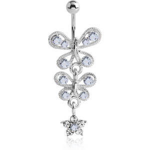 RHODIUM PLATED JEWELLED FASHION NAVEL BANANA