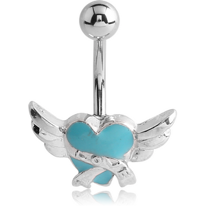 RHODIUM PLATED FASHION NAVEL BANANA - WINGED HEART