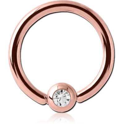 ROSE GOLD PVD COATED SURGICAL STEEL JEWELLED BALL CLOSURE RING WITH OPTIMA CRYSTAL
