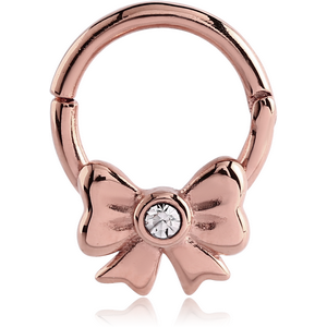 ROSE GOLD PVD COATED SURGICAL STEEL ROUND JEWELLED BALL CLOSURE RING