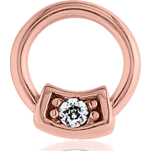 ROSE GOLD PVD COATED SURGICAL STEEL ROUND JEWELLED BALL CLOSURE RING