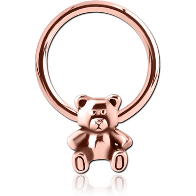 ROSE GOLD PVD SURGICAL STEEL BALL CLOSURE RING WITH ATTACHMENT - TEDDYBEAR