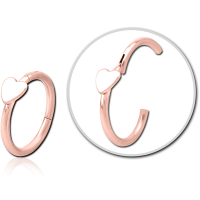 ROSE GOLD PVD COATED SURGICAL STEEL HINGED SEGMENT RING WITH ATTACHMENT - HEART