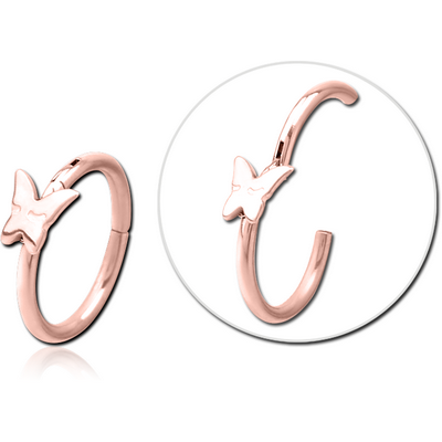 ROSE GOLD PVD COATED SURGICAL STEEL HINGED SEGMENT RING WITH ATTACHMENT - BUTTERFLY