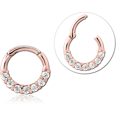 ROSE GOLD PVD COATED SURGICAL STEEL JEWELLED HINGED SEPTUM RING