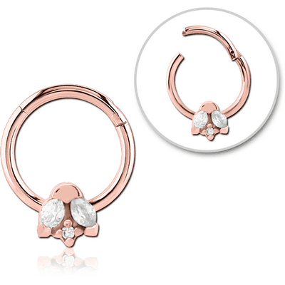 ROSE GOLD PVD COATED SURGICAL STEEL JEWELLED HINGED SEGMENT RING