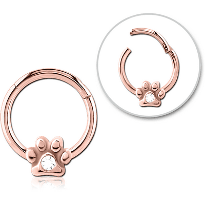 ROSE GOLD PVD COATED SURGICAL STEEL JEWELLED HINGED SEGMENT RING - ANIMAL PAW CENTER GEM