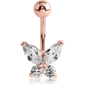 ROSE GOLD PVD COATED BRASS JEWELLED BUTTERFLY NAVEL BANANA