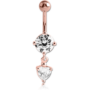 ROSE GOLD PVD COATED BRASS JEWELLED NAVEL BANANA WITH CHARM