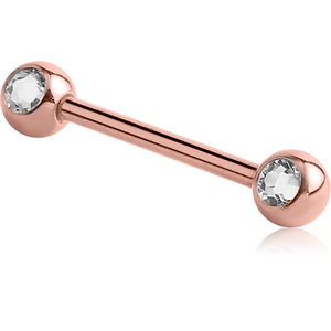 ROSE GOLD PVD COATED SURGICAL STEEL DOUBLE SIDE SWAROVSKI CRYSTALS JEWELLED NIPPLE BARBELL
