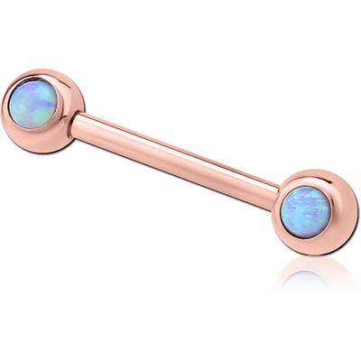 ROSE GOLD PVD COATED SURGICAL STEEL DOUBLE SIDE SYNTHETIC OPAL NIPPLE BARBELL