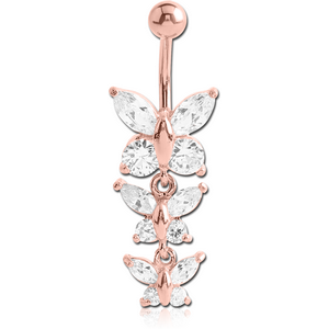 ROSE GOLD PLATED BRASS TRIPPLE JEWELED BUTTERFLY NAVEL BANANA