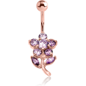 ROSE GOLD PVD COATED BRASS CRYSTALINE JEWELLED NAVEL BANANA - FLOWER