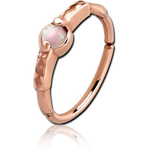 ROSE GOLD PVD COATED SURGICAL STEEL SYNTHETIC OPAL SEAMLESS RING