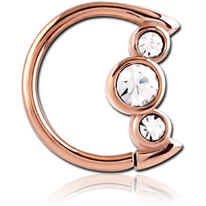 ROSE GOLD PVD COATED SURGICAL STEEL JEWELLED OPEN MOON SEAMLESS RING