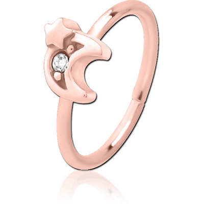 ROSE GOLD PVD COATED SURGICAL STEEL JEWELLED SEAMLESS RING - CRESCENT AND STAR