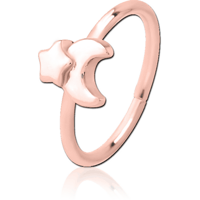 ROSE GOLD PVD COATED SURGICAL STEEL SEAMLESS RING - CRESCENT AND STAR