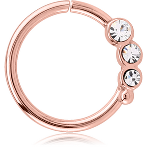 ROSE GOLD PVD COATED SURGICAL STEEL JEWELLED SEAMLESS RING - LEFT - TRIPLE GEM