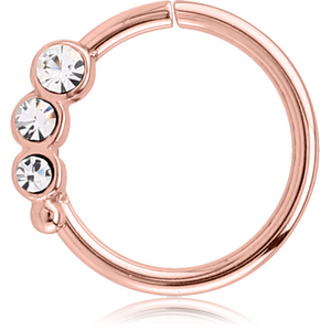 ROSE GOLD PVD COATED SURGICAL STEEL JEWELLED SEAMLESS RING - RIGHT - TRIPLE GEM