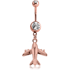 ROSE GOLD PVD COATED BRASS DOUBLE JEWELLED NAVEL BANANA WITH CHARM