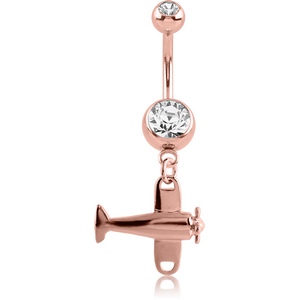 ROSE GOLD PVD COATED BRASS DOUBLE JEWELLED NAVEL BANANA WITH CHARM