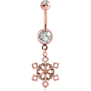 ROSE GOLD PVD COATED BRASS DOUBLE JEWELLED NAVEL BANANA WITH CHARM
