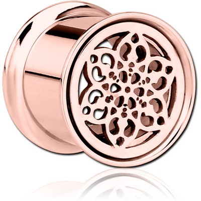 ROSE GOLD PVD COATED STAINLESS STEEL DOUBLE FLARED INTERNALLY THREADED TUNNEL - FLOWER