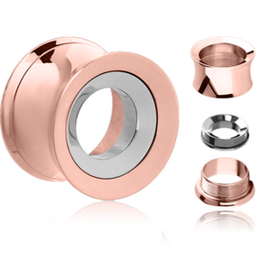 ROSE GOLD PVD COATED STAINLESS STEEL DOUBLE FLARED THREADED TUNNEL FOR REMOVABLE INSERT EMPTY PART