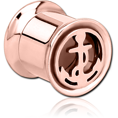 ROSE GOLD PVD COATED STAINLESS STEEL DOUBLE FLARED INTERNALLY CUT OUT THREADED TUNNEL - ANCHOR