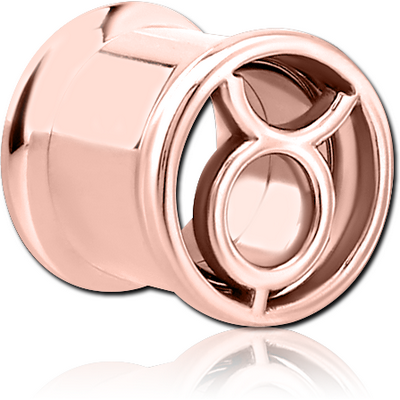 ROSE GOLD PVD COATED STAINLESS STEEL DOUBLE FLARED INTERNALLY THREADED TUNNEL -TAURUS