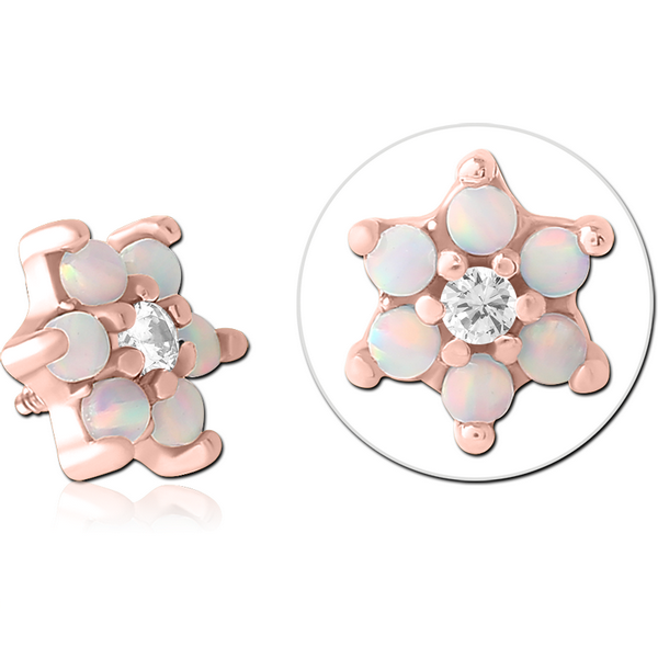 ROSE GOLD PVD COATED SURGICAL STEEL SYNTHETIC OPAL ATTACHMENT FOR 1.6MM INTERNALLY THREADED PINS - FLOWER