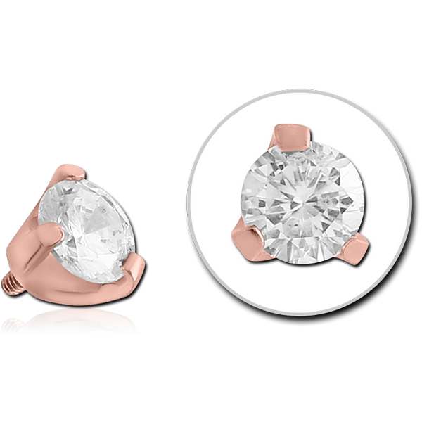 ROSEGOLD PVD COATED SURGICAL STEEL PRONG SET JEWELLED ATTACHMENT FOR 1.6MM INTERNALLY THREADED PINS - ROUND