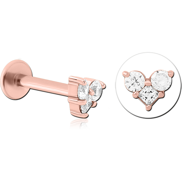 ROSE GOLD PVD COATED SURGICAL STEEL INTERNALLY THREADED JEWELLED MICRO LABRET