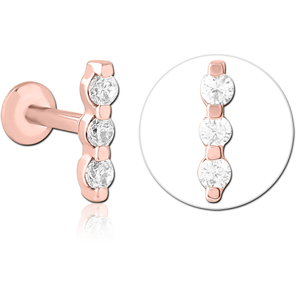 ROSE GOLD PVD COATED SURGICAL STEEL INTERNALLY THREADED JEWELLED MICRO LABRET