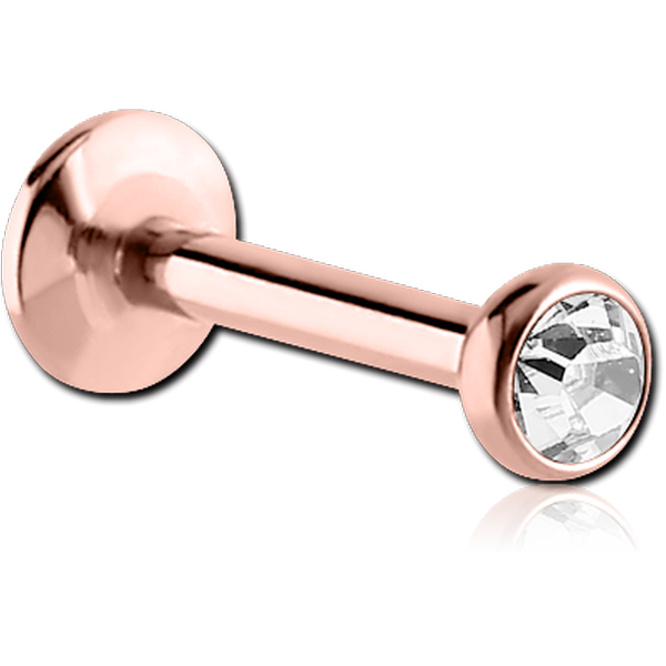 ROSE GOLD PVD COATED SURGICAL STEEL INTERNALLY THREADED LABRET WITH JEWELLED DISC