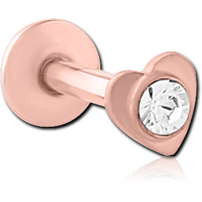 ROSE GOLD PVD COATED SURGICAL STEEL INTERNALLY THREADED MICRO LABRET WITH JEWELLED HEART