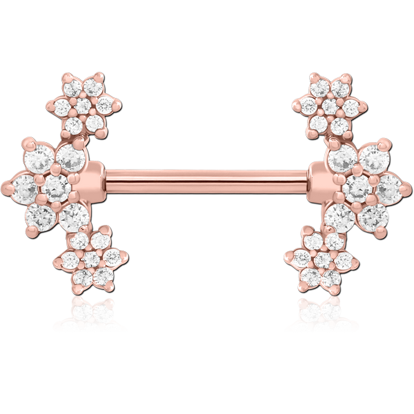 ROSE GOLD PVD COATED SURGICAL STEEL NIPPLE PIERCING INTERNAL THREADED BAR WITH MOVING CHARM FINE JEWELLED
