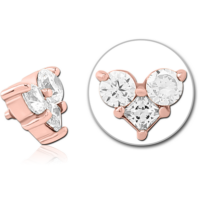 ROSE GOLD PVD COATED SURGICAL STEEL JEWELLED MICRO ATTACHMENT FOR 1.2MM INTERNALLY THREADED PINS - HEART