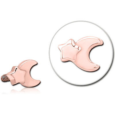 ROSE GOLD PVD COATED SURGICAL STEEL MICRO ATTACHMENT FOR 1.2MM INTERNALLY THREADED PINS - CRESCENT AND STAR