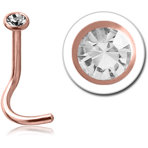 ROSE GOLD PVD COATED SURGICAL STEEL SWAROVSKI CRYSTAL JEWELLED CURVED NOSE STUD