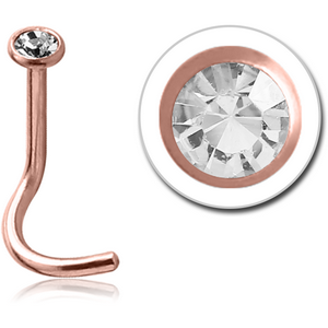 ROSE GOLD PVD COATED SURGICAL STEEL OPTIMA CRYSTAL JEWELLED CURVED NOSE STUD
