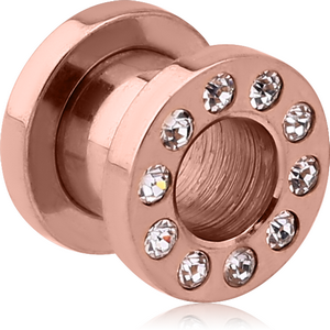 ROSE GOLD PVD COATED STAINLESS STEEL JEWELLED FLESH TUNNEL