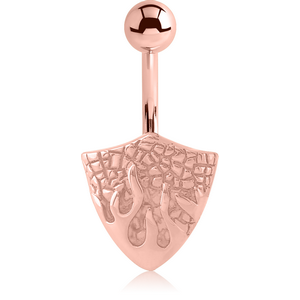 ROSE GOLD PVD COATED SURGICAL STEEL KOOL KATANA NAVEL BANANA - SHIELD WITH FLAMES