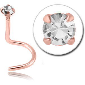 ROSE GOLD PVD COATED SURGICAL STEEL LARGE LEFT CURVED PRONG SET 2MM JEWELLED NOSE STUD