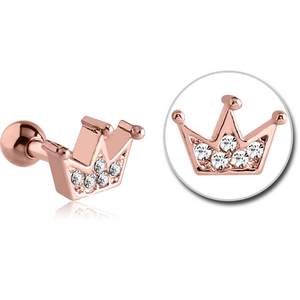 ROSE GOLD PVD COATED SURGICAL STEEL JEWELLED TRAGUS MICRO BARBELL - CROWN
