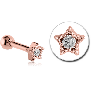 ROSE GOLD PVD COATED SURGICAL STEEL JEWELLED TRAGUS MICRO BARBELL - STAR