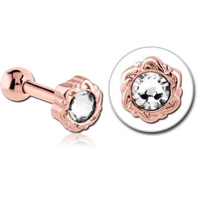 ROSE GOLD PVD COATED SURGICAL STEEL TRAGUS MICRO BARBELL - FLOWER